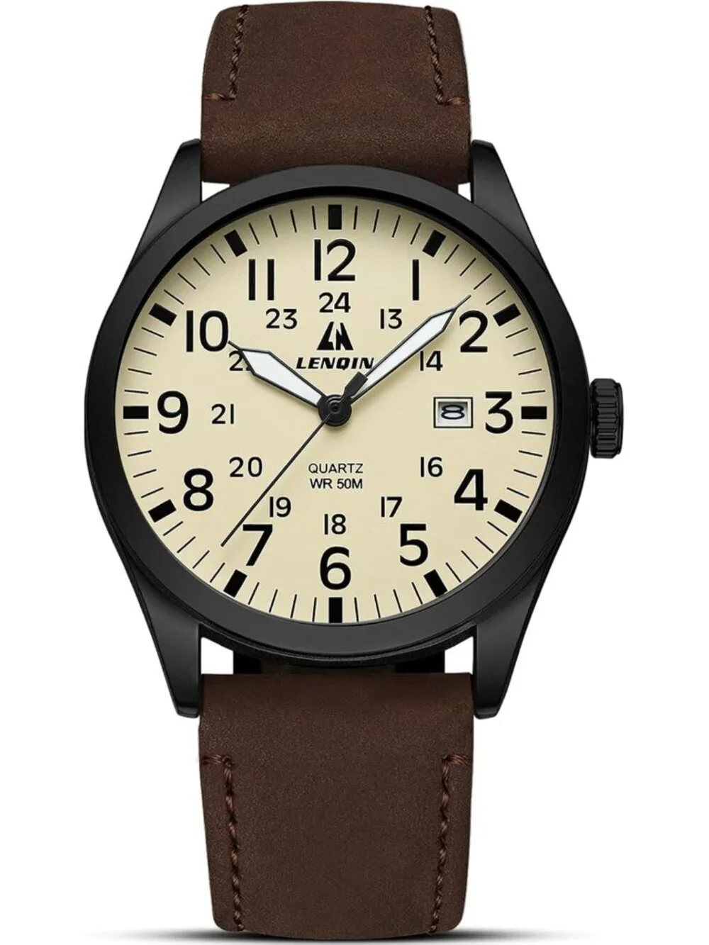 Men's Brown And Cream Analog Expansion Band Easy Reader Waterproof Wrist Watch